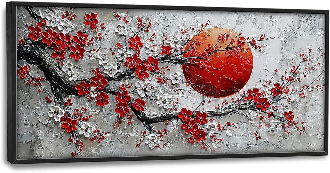 Plum Blossom Large Wall Art for Living Room Oriental Asian Pictures Painting Chinese Big Wall Decor Japanese Canvas Artwork Decorations Framed for Bedroom Office Dining room Gifts 30"x60"