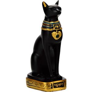 NileCart Egyptian Bastet Collectible Figurine The Black Cat Goddess Statue - Handmade in Egypt (Medium 5.4 inches Tall)