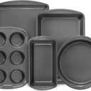 GoodCook Everyday Nonstick Steel 5-Piece Bakeware Set, Gray, Includes Cookie Sheet, Cake Pan, Loaf Pan, Muffin Pan, and Roast Pan, Durable and Scratch-Resistant Baking Set