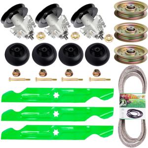50 inch Lawn Mower Spindle Rebuild Kit for Cub Cadet RZTMTD ZT-50 Includes 3 Spindles 618-04126 3 Blades 742-04053 1 Be lt 754-04044 3 Idler 753-08171 (3 spindle+3 Idler+3 Blade+4 Wheel+1 Be lt)
