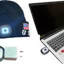 LED Beanie Hat with Rechargeable Headlight & Rear Red Light, 3 Modes, USB Charging, Warm Winter Cap with USA Logo (Black)