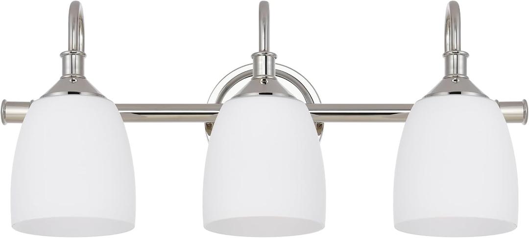 3-Light Polished Nickel Bathroom Vanity Light Fixtures Over Mirror, Vintage Vanity Lights for Living Room, Milk White Glass Shades, Standard E26 Base