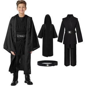 Kids Cosplay Outfit Costume Cloak Robe Tunic Hooded Uniform Black and Brown Halloween (Small, Black(full Set))