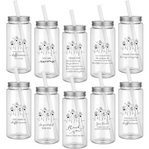 Skylety 20 Sets Volunteer Appreciation Gifts Bulk Thank You Reusable Cups 14 oz Cup with Lid Inspirational Staff Appreciation Gifts for Volunteer Social Workers Employee Coworkers