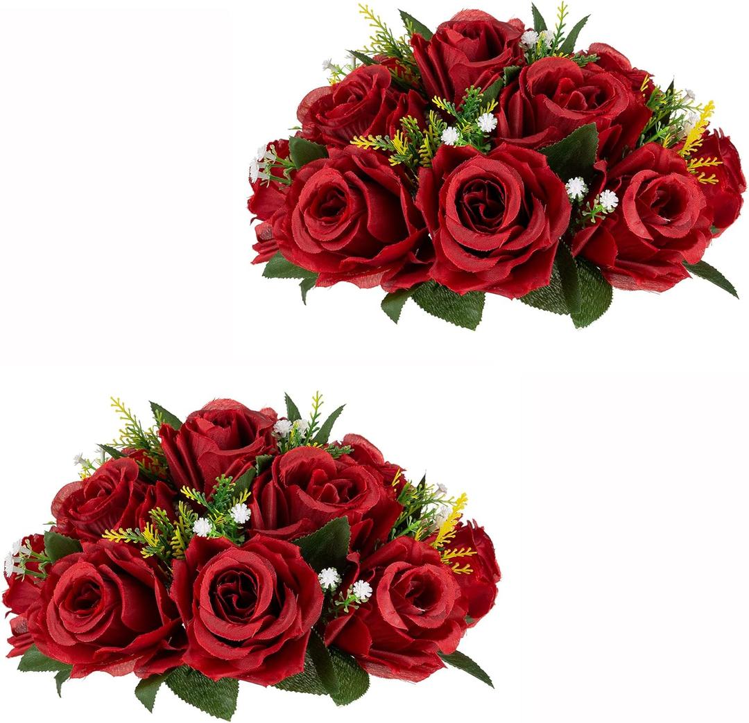 Wedding Flower Balls for Centerpieces - 2 Pcs Artificial Flower Ball Arrangement Bouquet, Fake Flowers Rose Balls for Weddings, Birthday Party, Home Decor, Crimson