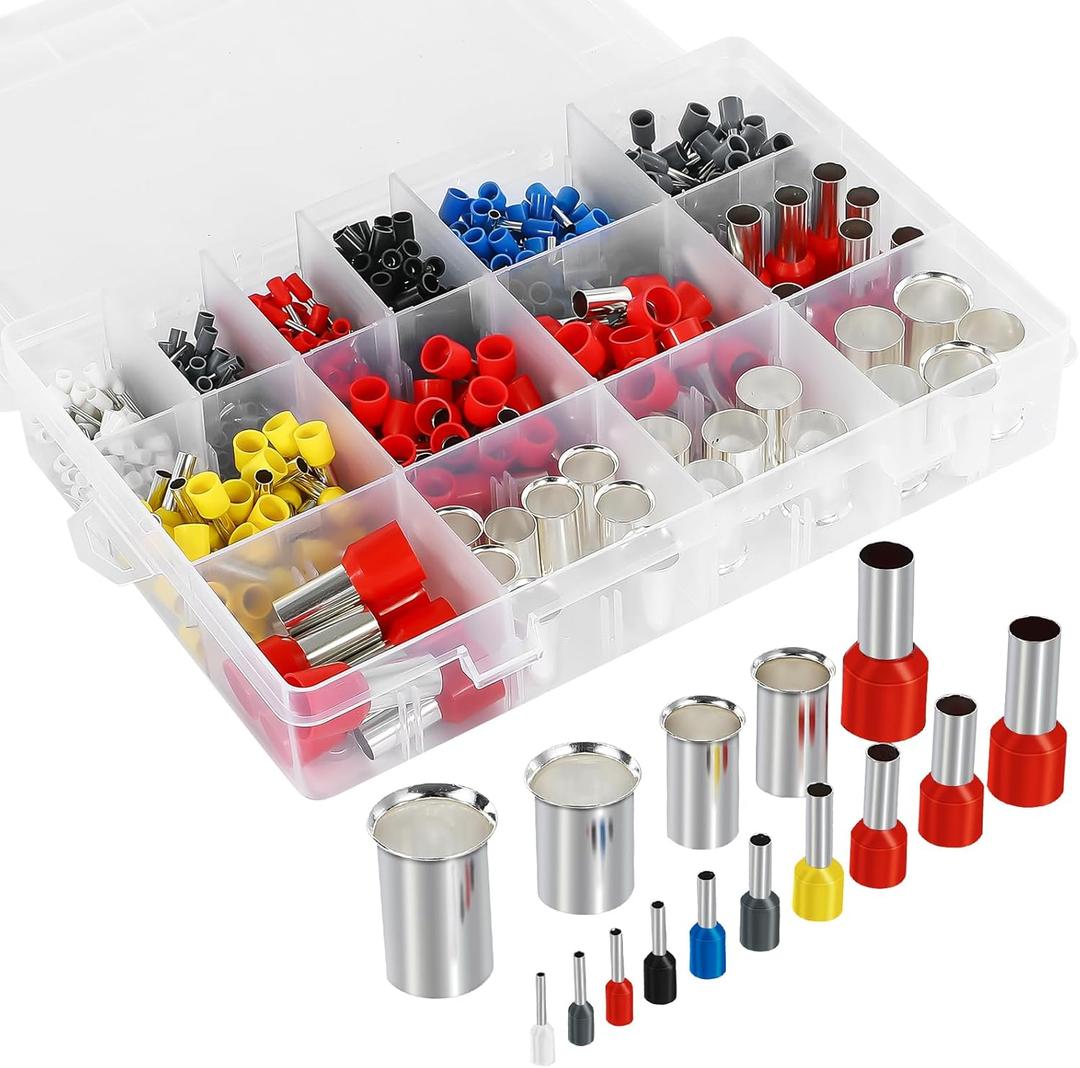 600PCS Wire Ferrule Kit Copper Crimp Terminals Insulated Pin Cord End Connectors AWG(22 20 18 16 14 12 10 7 5 4 2 1/0 2/0 3/0) Gauge