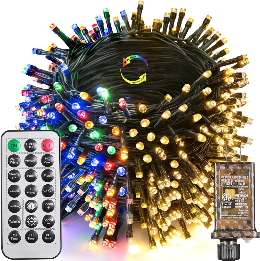 Joomer Color Changing Christmas Lights, 164FT 500 LED String Lights with Remote Timer Dimmable Fairy String Outdoor Waterproof for Christmas Decoration (Warm White to Multicolor)