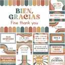 BelleAngle 16Pcs Bilingual Posters Spanish English Words and Phrases Poster Set Educational Materials for Teachers Preschool Back to School Classroom Decorations