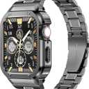 MioHHR Stainless Steel Watch Band with Case Compatible with Apple Watch Ultra3/2/1 Series 11 10 9 8 7 6 5 4 3 2 1 SE3/2/1, Metal Strap with Protective Cover for iWatch 49/46/45/44/42/41/40/38mm Men (Grey)