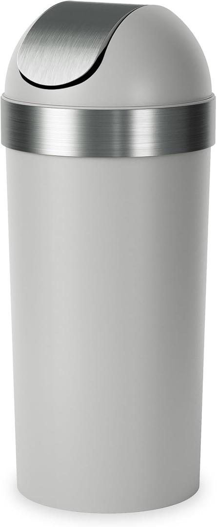 UMBRA Venti Kitchen Trash Can with Swing Top Lid, Large 16-Gallon (62 L) Capacity, Grey/Nickel