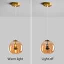 Amber Glass Pendant Lights Kitchen Island Gold Hanging Light Fixture Glass Globe Pendant Light Modern Pendant Lighting for Dining Room Bedroom Kitchen Island (7.87", 2 Pack)