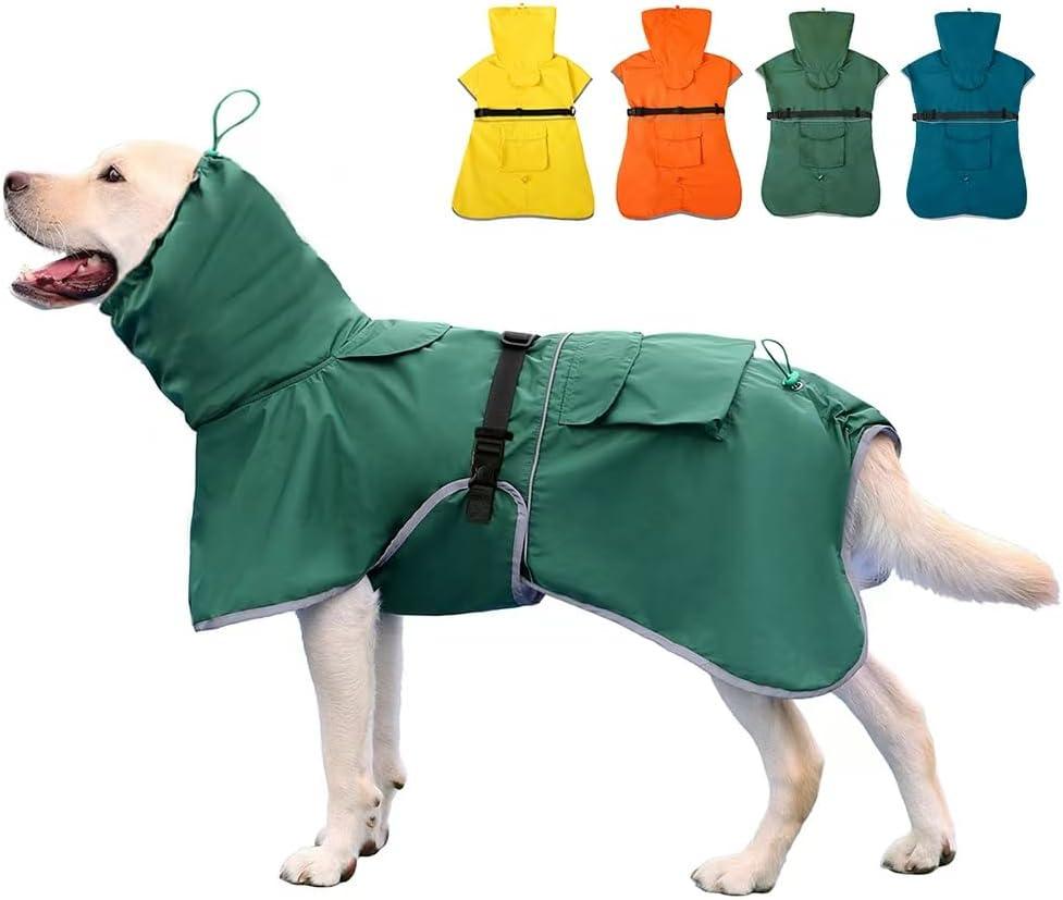 Dog Raincoat Waterproof Dog Rain Coat with Hoodile, Reflective Adjustable Lightweight Pet Rain Jacket for Medium Large Dogs(Green, 7XL) 