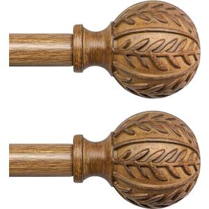 QDWIS 2 Pack Boho Wood Curtain Rods for Windows 28 to 48 inch,1" Adjustable Heavy Duty Window Curtain Rod with Imitation Wood Grain Finials,Rustic Decorative Drapery Rods Set 18-60'',Natural Wood