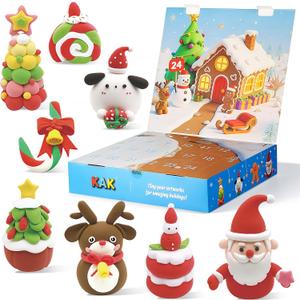 Christmas Advent Calendar 2025  24-Days Countdown Calendar with 24 PCS Air Dry Clay Kit with 10 Christmas Hangers, DIY Molding Clay Toys Surprise Gifts for Kids Boys & Girls Teens Toddlers