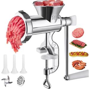 Meat Grinders Manual Mincer - Manual Meat Grinder For Home Use Sausage Maker & Burger Patty Stuffer with Table Clamp, Hand Operated Kitchen Tool for Homemade Pork, Beef, and Sausage - Easy to Clean