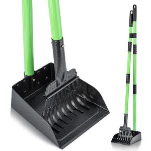 MXF Pooper Scooper, Dog Pooper Scooper Long Handle Stainless Metal Tray and Rake Set for Medium Small Dogs Heavy Duty - Use on Grass, Dirt or Gravel - Pet Supplies (Green)