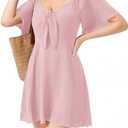 Arise Myst Womens Dresses 2025 Spring Summer Deep V Neck Casual Bow Tie Mini Cocktail Beach Dress XL