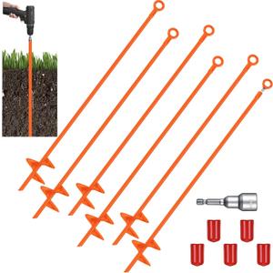 Lasnten 6 Pcs 30 Inch Heavy Duty Ground Anchor Spiral Blade Earth Anchor Kit Metal Anchor Hook Beach Sand Stakes Camping for Securing Animals, Shelters, Tents, Canopies (Orange)
