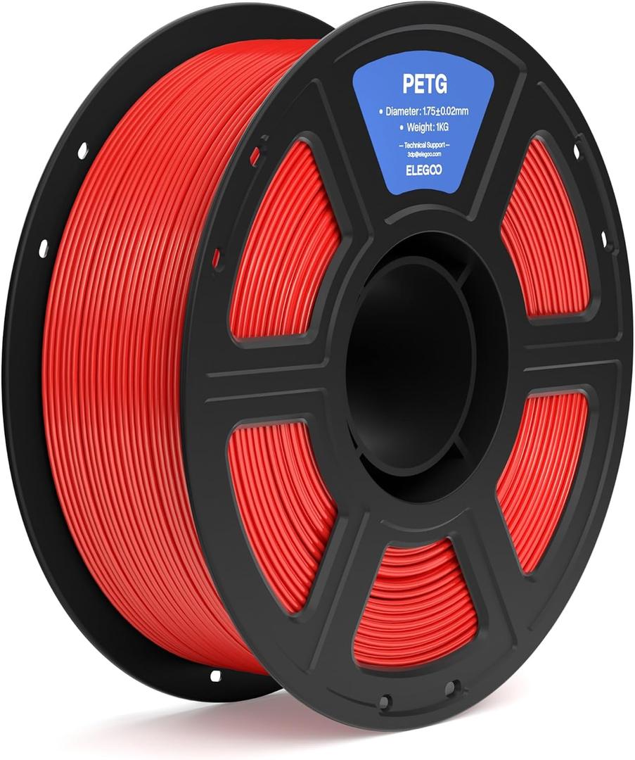 ELEGOO PETG Filament 1.75mm Red 1KG, 3D Printer Filament Dimensional Accuracy +/- 0.02 mm, 1kg Spool(2.2lbs) Fits for Most FDM 3D Printers