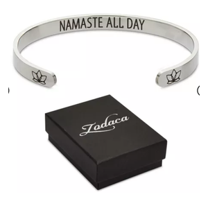 Zodaca Inspirational Silver Wrist Bracelet Cuff for Women, Namaste All Day, 2.6x2 In