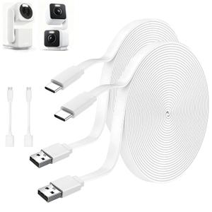 25FT USB C Extension Cable for CCTV Camera,WYZE Duo Cam Pan Indoor/Outdoor,WYZE Cam Pan v4,Wyze Cam v3,Wyze OG,Petcube Cam 360/TP-Link Tapo C120,USB to Type C Long Flat Charging Charger Cord -2 Pack