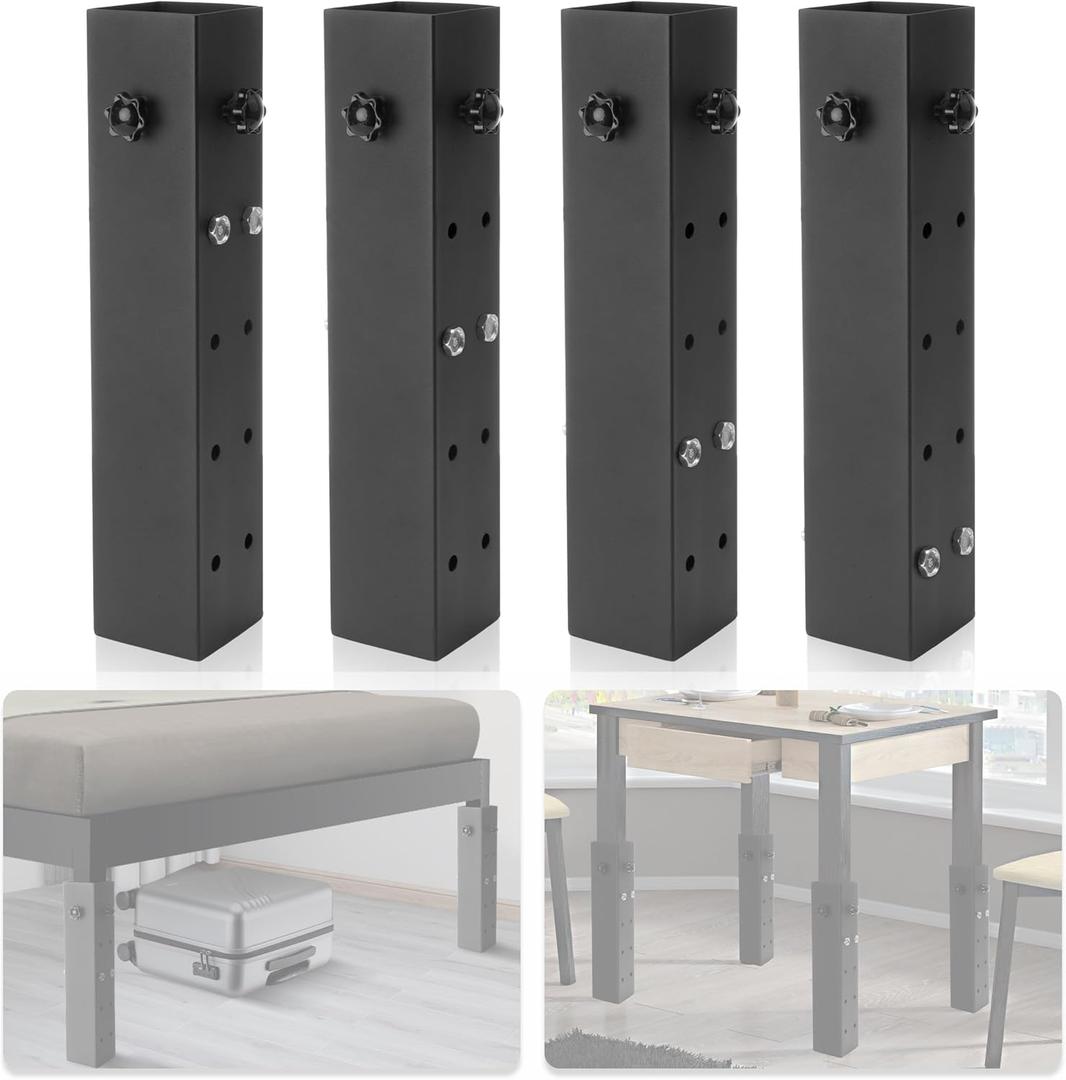 IRONWALLS Dorm Bed Risers Heavy Duty 4 Pack, 3.15 Diameter Square Metal Furniture Risers Adjustable for Bed Frame Table Legs with Diameter 1.5-3, Lift to 11, 8, 5, 3 Height, Hold Up to 9000lbs