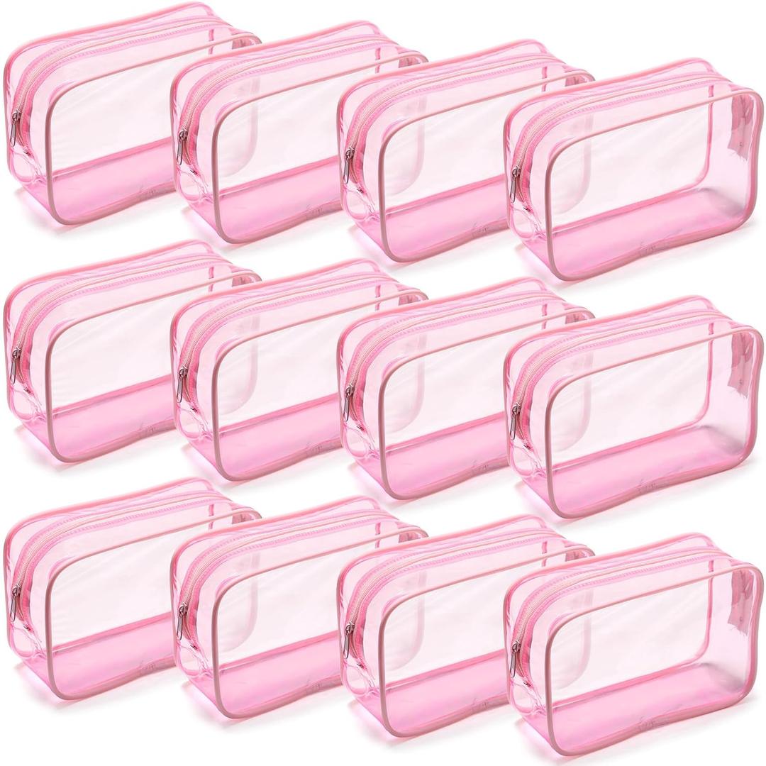 Weewooday 12 Pieces Clear Makeup Bags Cosmetic Storage Bags PVC Zipper Pouches Travel Waterproof Makeup Plastic Case for Women Organizing Toiletries Traveling Bathroom (Medium, Light Pink)