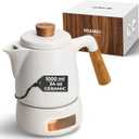 MIAMIO - Teapot Set with Warmer / 34 oz Tea Kettle with Infuser for Steeping Loose Tea Leaves - Gift for Women/Tea Lovers (White)