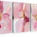 Abstract Floral Wall Art Pink Flower Canvas Pictures Modern Wall Decor Blush Pastel Pink Prints Peony Painting Minimalist Poster Botanical Artwork for Bedroom Living Room 16x24x3 Inch Ready to Hang