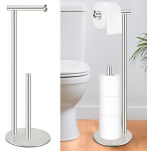 Toilet Paper Holder Stand, Rustproof Modern Free Standing Bathroom Tissue Holder Storage for 4 Rolls, Stainless Steel Anti-Slip Base with Reserve, Brushed Nickel