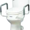 Compass Raised Toilet Seat with Arms, Elongated Toilets, 3.5 Inch High, Elevated Toilet Riser with Removable Padded Handles, Easy On and Off, Support 250 lbs, White