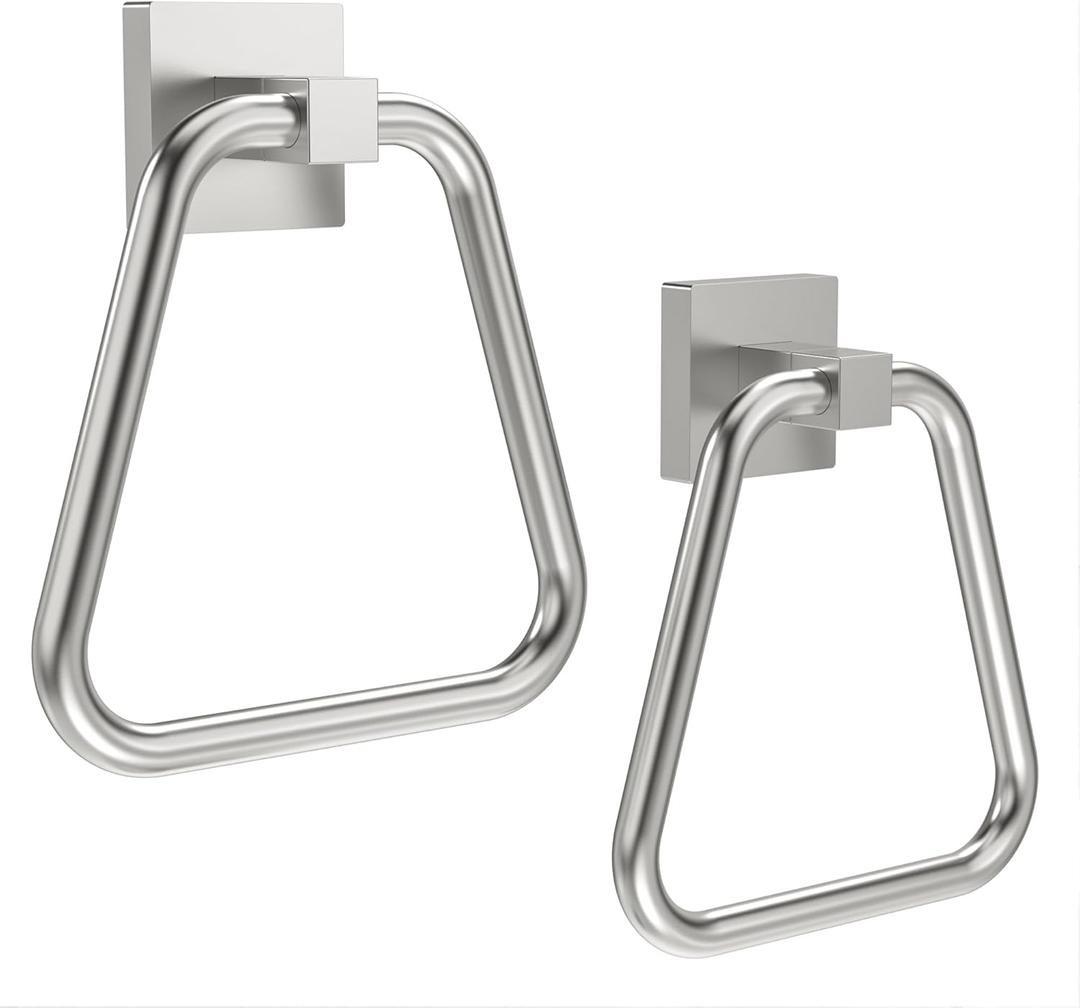 RUACQ Towel Ring, Square Base Hand Towel Ring, Stainless Steel Hand Towel Holder for Bathroom Wall, Sturdy and Rust-Resistant (Brushed Nickel, 2Pack)