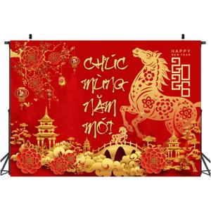 2 x TET Decorations 2026 Vietnamese New Year Backdrop with 12 Red Envelopes Vietnamese Lunar New Year Decorations