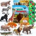 iGRATENS Safari Animals Figures Toys with Sound Books, 10PCS Realistic Jungle Animals Figures & Safari Animals Book with 10 Buttons, Zoo Animal Toys, Learning Toy for 3+ Year Old Boys, Girls, Kids