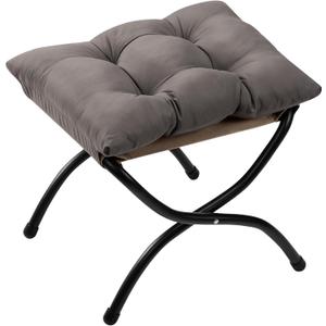 AbocoFur 15"(H) Folding Footrest Stool, Accent Padded Sofa Foot Stool for Lazy Chair, Upholstered Small Foldable Ottoman, Metal Frame Portable Foot Rest Ottoman for Lazy Chair, Bedroom, Dark Grey