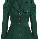 Scarlet Darkness Women Rerto Victorian Jacket Lapel Collar Peplum Hem Blazer
 L Green