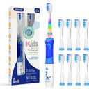 SEAGO Kids Electric Toothbrush with 2 Mins Brushing Timer and 8 Replacement Brush Heads,Rainbow LED Light Makes Brushing Fun, Battery Powered Toothbrush for Boys & Girls Ages 3-6-8 Years Old,Blue