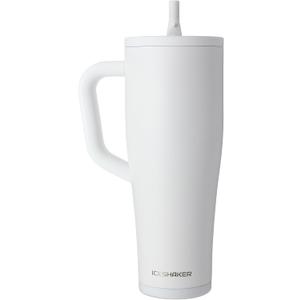 Ice Shaker 40 oz Tumbler with Handle and Straw | 40oz White | Cold for 30+ Hours | 2-in-1 Tumbler Shaker Bottle | Odor-Free 40 ounce Bottle for Water, Protein Shakes, Smoothies, Cocktails