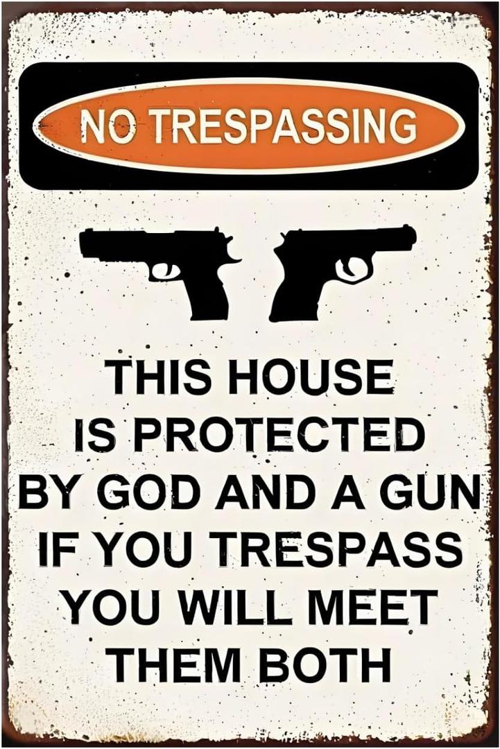 Protected by God and Gun Sign - Tin Funny Warning Signs for Property Outdoor Security