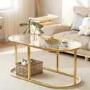 Coffee Table Gold Glass Coffee Tables for Living Room, Oval Table Center Table with Sturdy Metal Frame,Modern Tempered Glass Accent Tables for Bedroom Home Office, 1-Tier