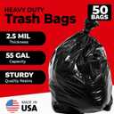 ToughBag 55 Gallon Trash Bags, 2.5 Mil Contractor Bags - 50 Count, Large 55-60 Gallon Trash Can Liners, Black Contractor Garbage Bags, 38 x 58" - Made in USA