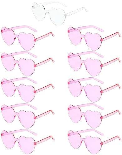 22 Pairs Heart Shaped Glasses Rimless Frameless Sunglasses Transparent Tinted Eyewear, 2 Bride + 20 Team Bride Glasses Bachelorette/Wedding Party Bridal Shower Party Favours Photo Booth Props