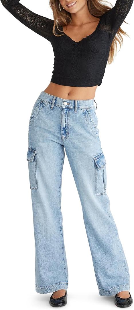 High Rise Wide Leg Cargo Jeans Large
