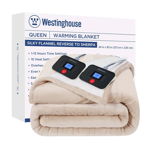 Westinghouse Electric Blanket Queen, Heated Blanket Queen Size with 10 Heating Levels and 1 to 12 Hours Heating Time Settings, Flannel to Sherpa Reversible, Machine Washable (84" x 90", Beige)