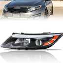 Left Headlight Assembly for 2014-2015 Ki-a Optima, [8-Pin & 10-Pin Plug Universal Fit] Driver Side Halogen Headlamp with Blubs Clear Lens Black Housing Amber Reflector, 1 PC