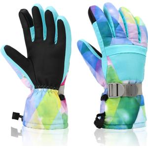 Ski Gloves for Men Women Kids - Waterproof Thermal Winter Snow Gloves, Touchscreen Compatible for Skiing, Snowboarding, Cold Weather, Parent-Child Outdoor Activities (Light Blue, XXS)