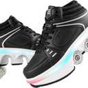 2-in-1 Unisex Roller Skate Shoes with Retractable 4 Wheels - Invisible Deformation & Removable Pulley, Ideal Retractable Roller Shoes for Women for Girls, Boys & Children (7, Black)
