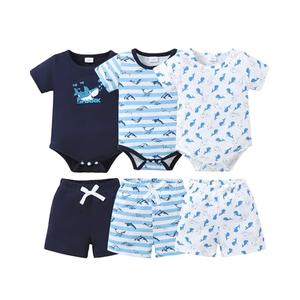 Jecson Baby Boy Outfits Newborn Boy Clothes Set 6-Piece Baby Boy Summer Clothes with Short Sleeve Shirt and Shorts, 3-6 M