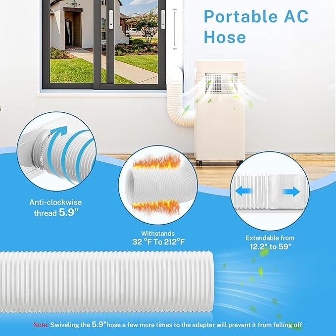 YJHome Portable AC Window Vent Kit with 5.9" Exhaust Hose & Universal Coupler, Air Conditioner Window Seal Kit with Plates, Upgraded Rain Cover, Portable Air Conditioner Window Kit for Sliding Window