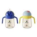Piifur Weighted Straw Sippy Cup Spill Proof Water Bottle with Fixed Handle for Baby 6+ Months, 10 Ounce 2 Pack(Blue/Yellow)